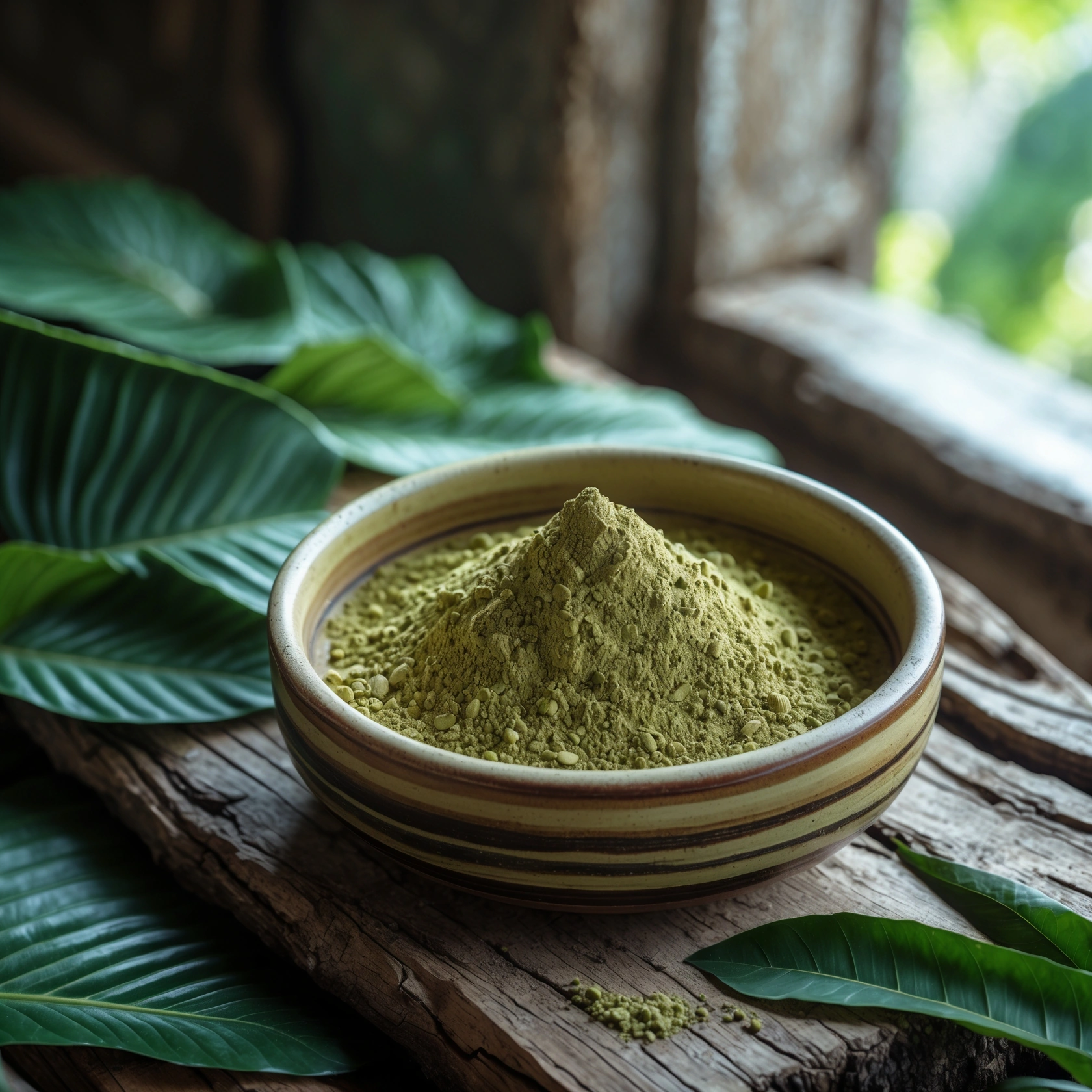 Premium kratom powder in bowl
