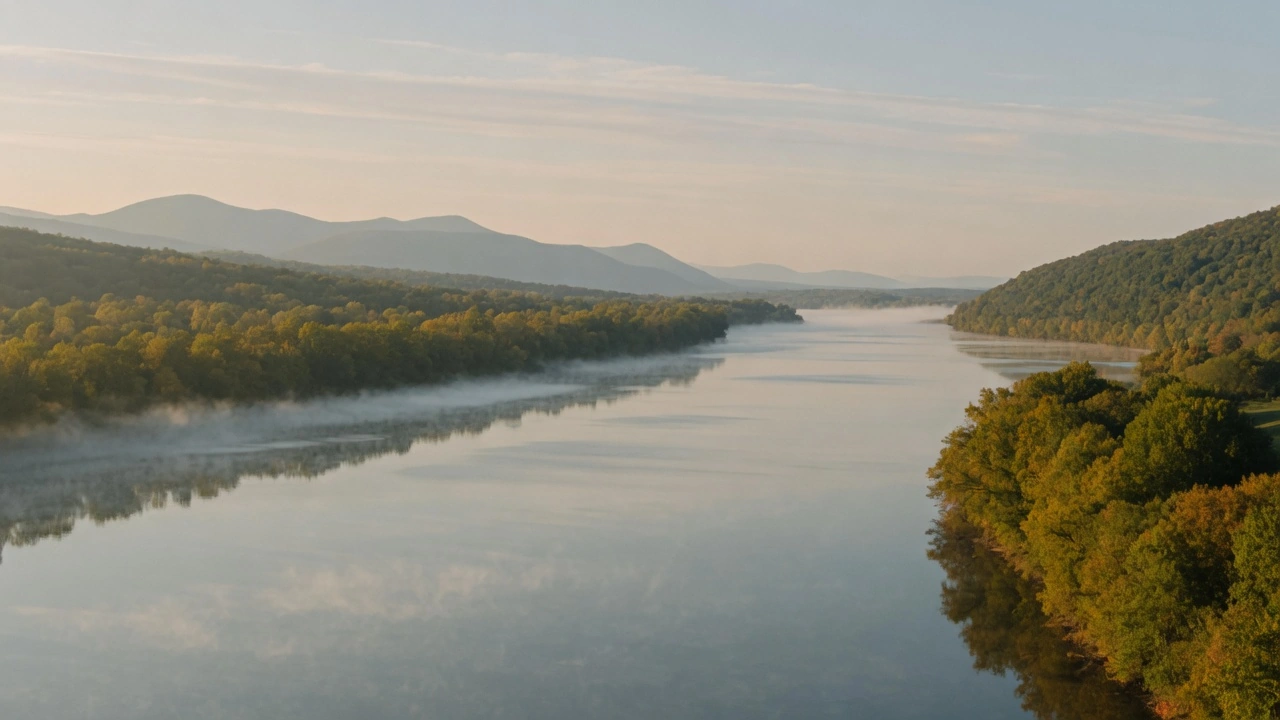 The Hudson River and Hudson Valley landscape in early autumn
